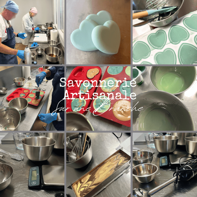 Montage photo de l’atelier de fabrication de savons artisanaux « Sur une Branche » : participants en