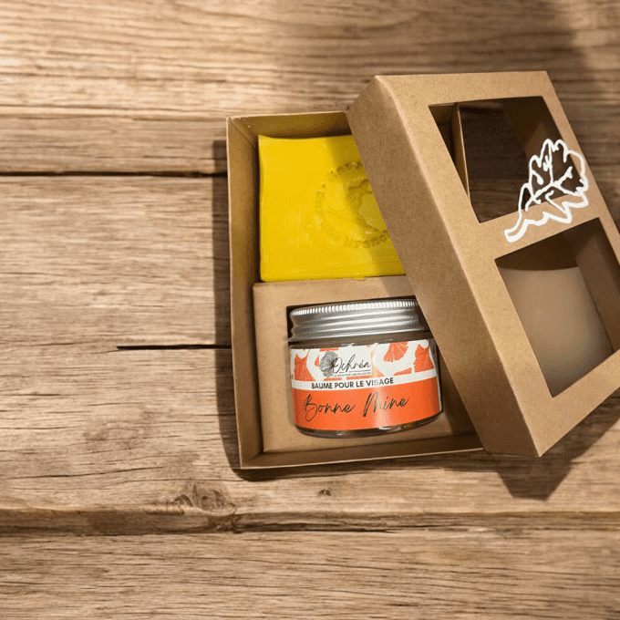 coffret visage bonne mine savon et baume naturel eclat teint lumineux paquerette rose damas artisana