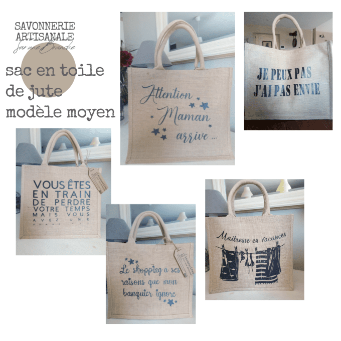 Sac en toile de jute – modèle moyen personnalisable